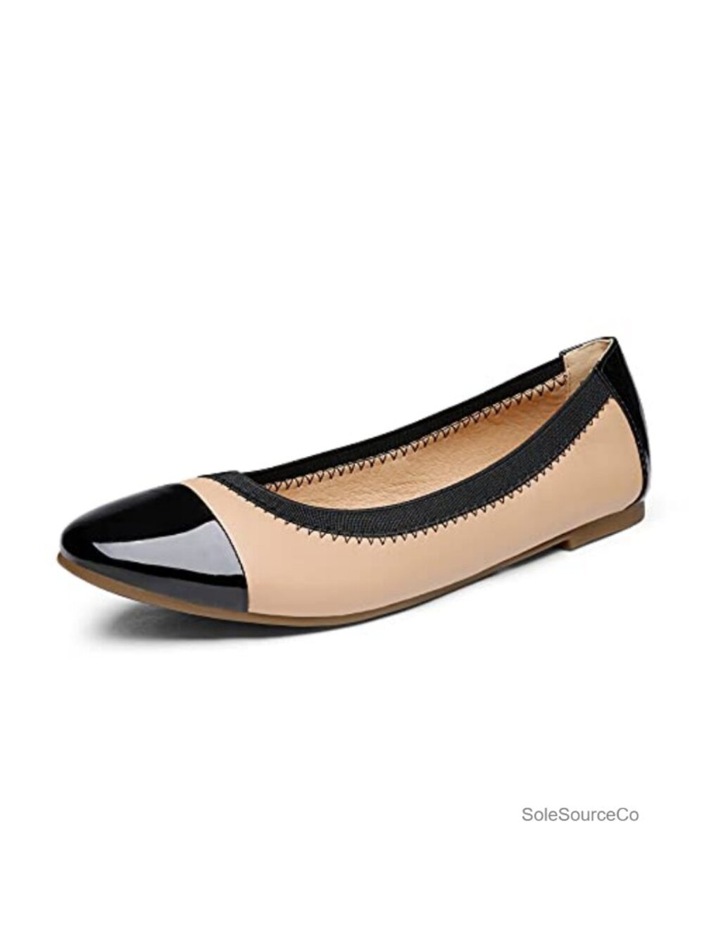 Women's Two-Tone Foldable Ballet Flats Round Toe Slip-On Casual Shoes